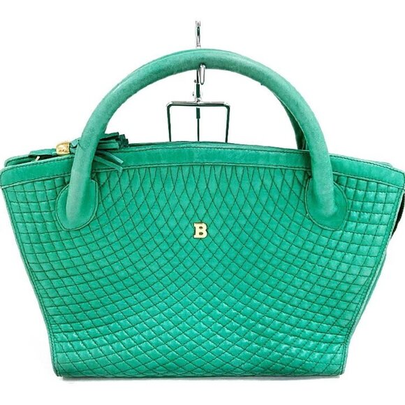Handbags - BALLY Matelasse Leather Handbag Green With Bag Used Popular Item 5244.